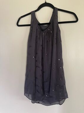 White House Black Market Charcoal Beaded Sleeveless Blouse